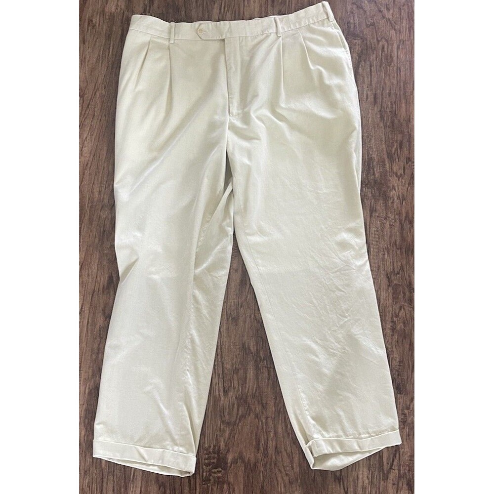 Corbin Pleated Front Chino Pants Men’s 40x30 Pale Yellow  Cuffed Lightweight